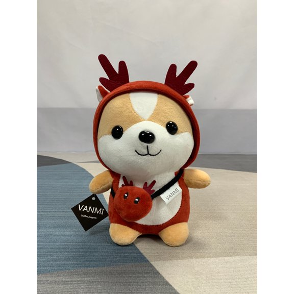 VANMI Stuffed puppets Cute puppy doll with deer antler hat, soft and skin-friendly