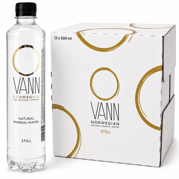 VANN Natural Mineral Water - 500ml Bottles (Pack of 12) Norwegian Mineral Water