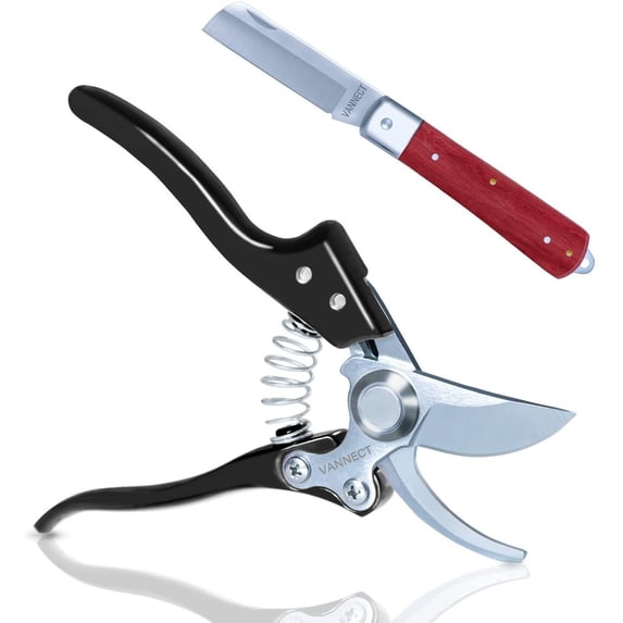 VANNECT Bypass Steel Pruning Shears, Professional Sharp Hedge & Garden Shears, Tree Trimmer, Garden Plant Clippers, Hand Pruners, Secateurs for Gardening, One-Hand Safety Lock, Grafting Knife Included