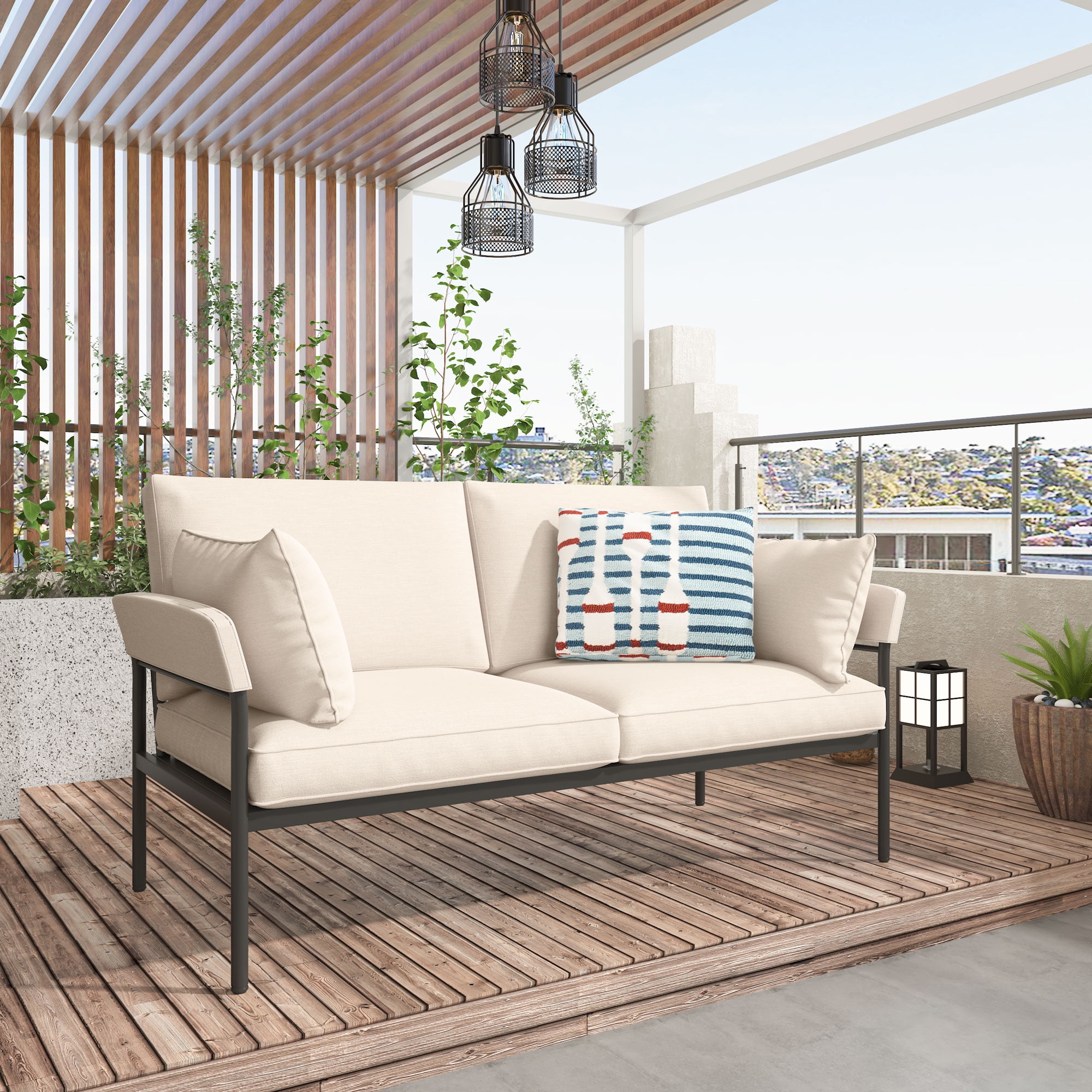 VANOMi 59'' Outdoor Couch Metal Patio Sofa 2 Seats Couch with