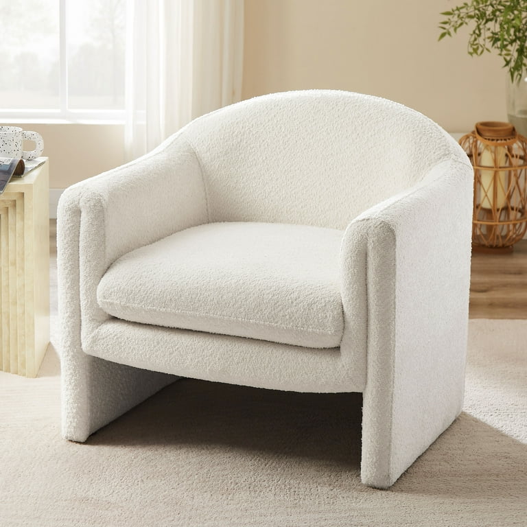 VANOMi Living Room Accent Chair U Shaped Club Chair Bedroom Bucket Chair with Armrest White