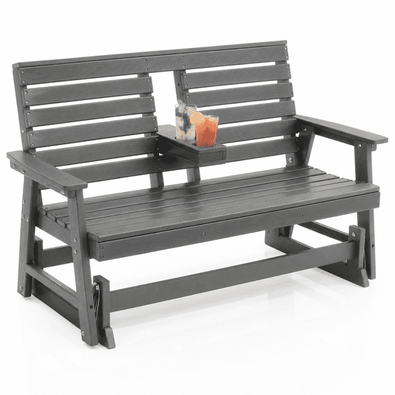 ZEOPHOL 2 Person Patio Swing Glider Bench, HDPE Outdoor Rocking Chair with Weather-Resistant Frame, Porch Swing Seat for Garden, Deck & Backyard Gray