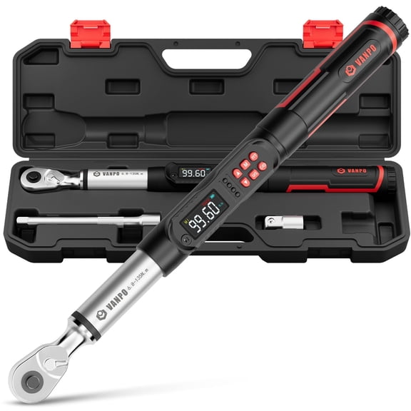 VANPO 3/8-Inch Digital Torque Wrench,1.5-99.6 Ft-Lb/2-135 Nm, 2% Accuracy, Electronic Torque Wrench with LCD Display, Audible & Vibration Alert, Easy Battery Access,for Car & Motorcycle Maintenance