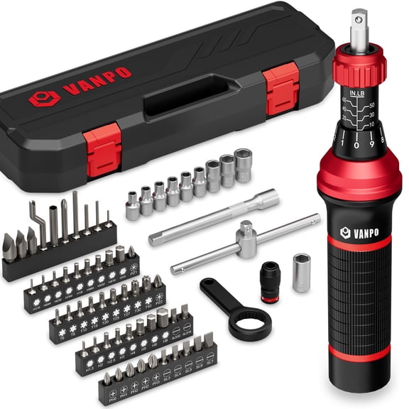 VANPO Torque Screwdriver Set, 1060 in-lb, 64 Pcs 1/4" Drive Torque Wrench Screwdriver Kit with T-Bar & Flat, Hex, Torx, and S2 Bits for Scope, Electronics Assembly & Micro Device Repair
