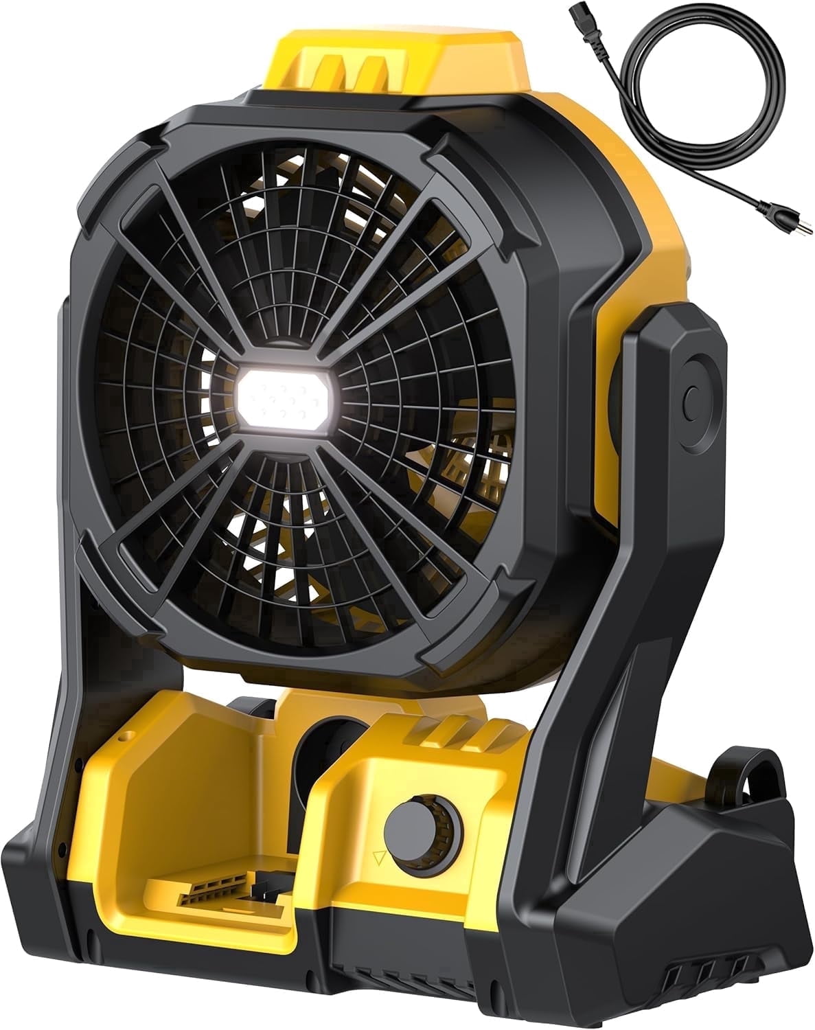 Battery Operated Fan, for DEWALT 20V Max Battery, Camping Fan Cordless, Option for Corded, with LED Lights, Variable Speed, Hook for Hanging, for Jobsite(Battery Not Included)