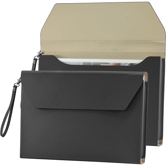 VANRA Expanding File Folder Organizer PU Leather Document Holder Portfolio with Hand Strap and Magnetic Closure for Letter Size Paper Black