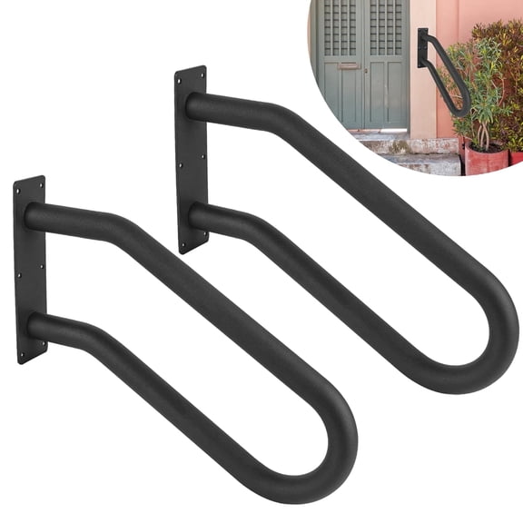 VANROUG 2 Pcs Handrails for Outdoor Steps Stair Railing Indoor, Handrail for 1-3 Steps,Universal Stairs Metal Handrail for All Groups, Strongly Supportive U-Shaped Stair Railings,Wall Mounting