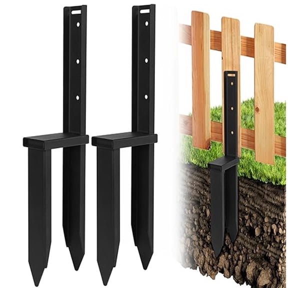 VANROUG 2PCS Ground Anchors, Fence Post Repair Kit, Heavy Duty One-Piece Anchor Stakes with L Brackets for Tent, Repair Tilted, Broken Wood Posts Support