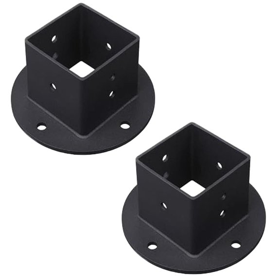 VANROUG 2Pcs Floor Flange 2x2 Post Anchor Base Heavy Duty Solid Square Fence Pole Base Black Wall Mount Brackets kit for Deck Railing Mailbox
