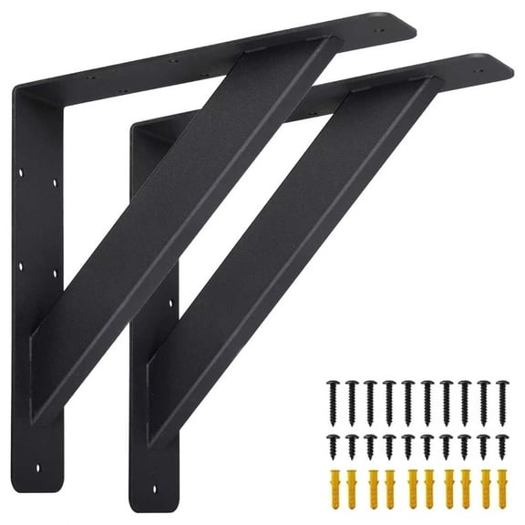 VANROUG 10“ x 10” x 2“, Countertop Support Brackets 2” Thick Metal Black Matte Powder-Coated Rust-Resistant Shelf Brackets (Black) with Screws and Expansion Tubes (2-PCS)