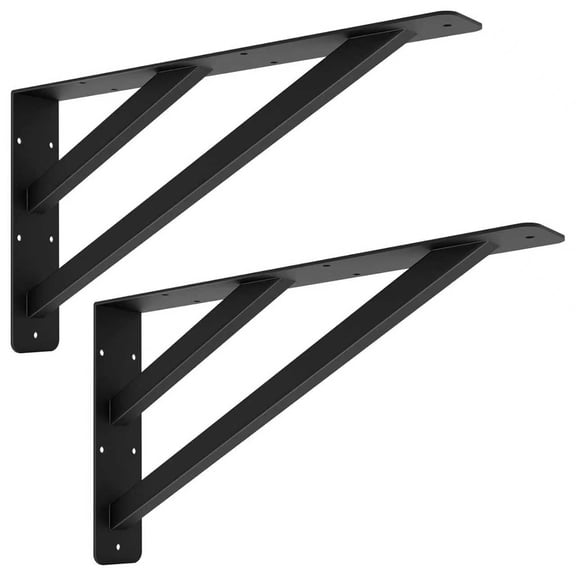 VANROUG Industrial 16 in x 9 in Countertop Support Brackets Black Powder Coated Floating Shelf Brackets (2 Count)