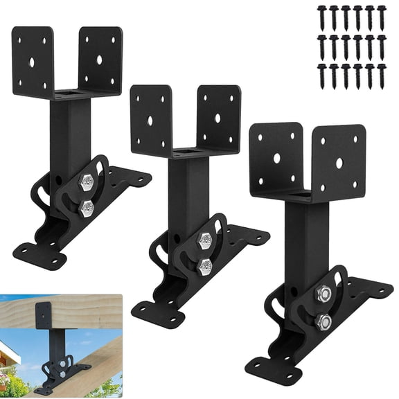 VANROUG 3Pcs Roof Riser Brackets Kit Pergola Roof Riser Beam Bracket, Heavy Duty Roof Mount Brackets 3-1/2" Saddle Black for Wood Post Gazebo Pergola