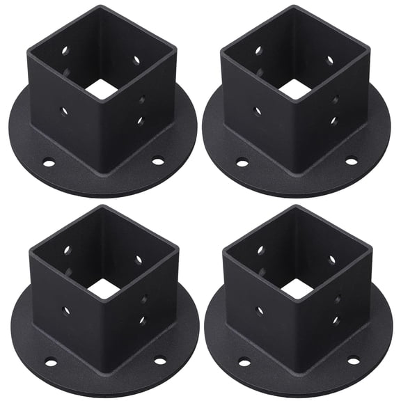 VANROUG 4Pcs Floor Flange 2x2 Post Anchor Base Heavy Duty Solid Square Fence Pole Base Black Wall Mount Brackets kit for Deck Railing Mailbox
