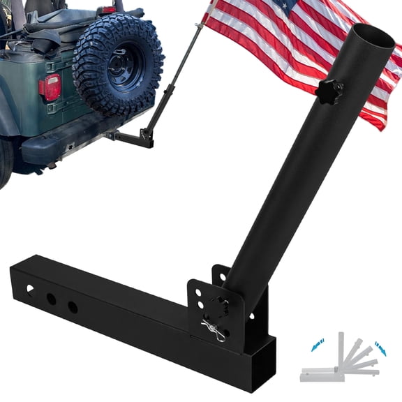 VANROUG Hitch Flag Pole Holder, Universal Trailer Hitch Flagpole Mount for All 2 Inch Hitch Receiver, Angled Flag Pole Holder Fit for Truck, SUV, RV, Pickup, Jeep, Camper