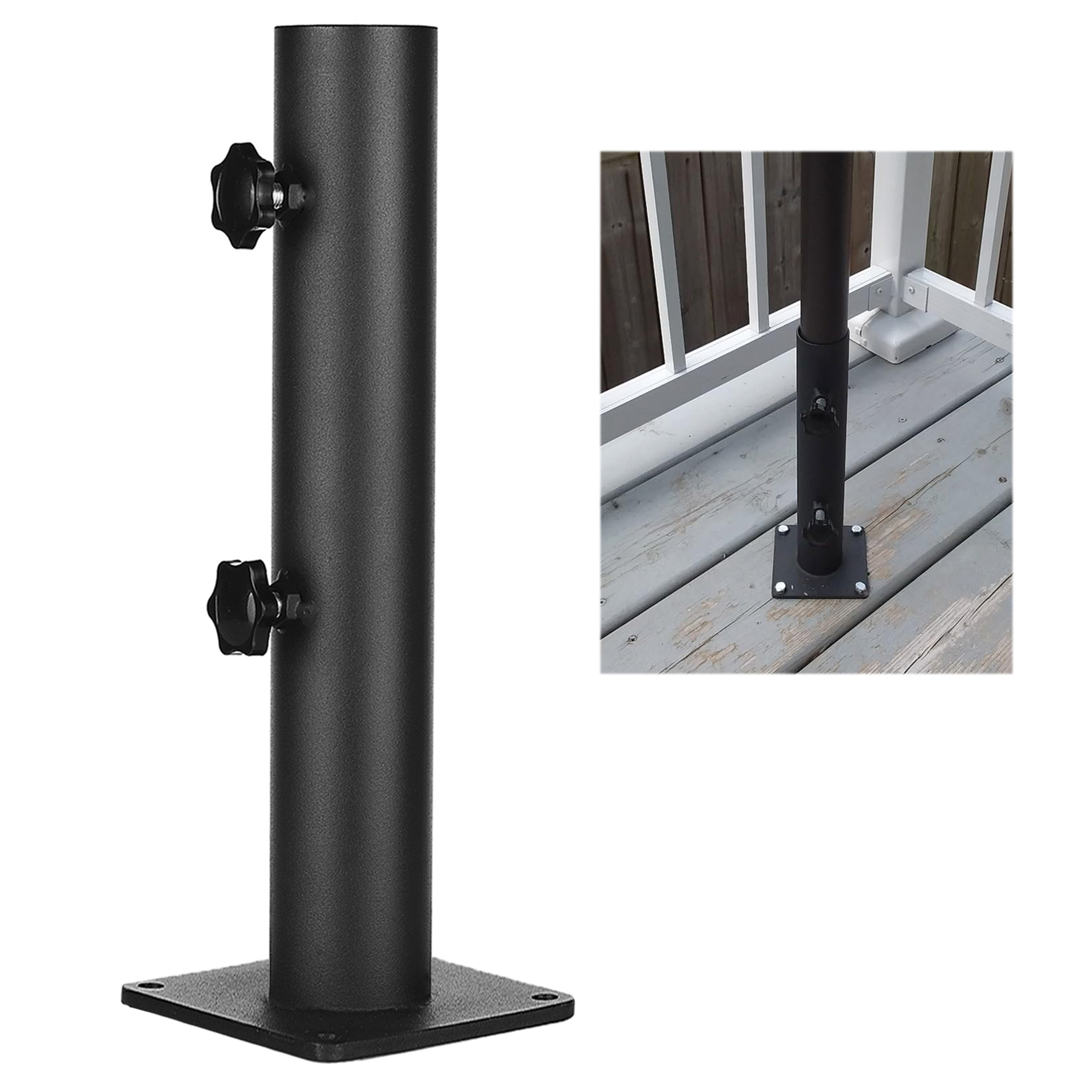 VANROUG Patio Umbrella Base Heavy Duty Umbrella Holder Outdoor Umbrella Base Stand Mount Double Hand-Turn Knob for Deck,Patio, Dock,Boat,Courtyard Balcony,Garden,Pontoons,Picnic Table