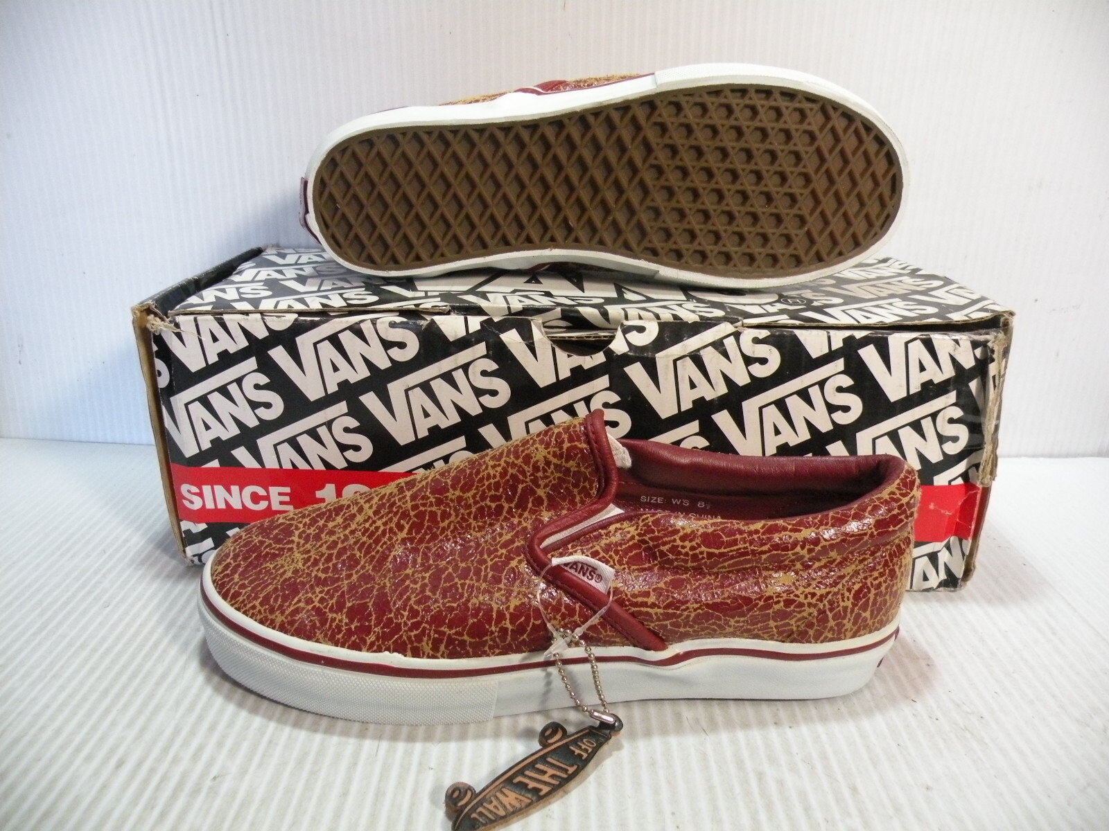 VANS CLASSIC SLIPON LEATHER TRAINER SPORT WOMEN SHOES BURGUNDY/TAN