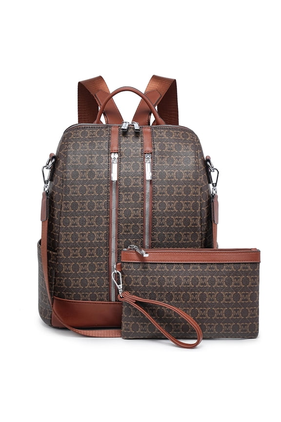 Backpack Purse for Women Vegan Leather Travel Backpack with Wristlet, Designer Convertible Shoulder Bag Satchel Handbag, Lightweight Fashion Backpack with Wide Strap, Brown