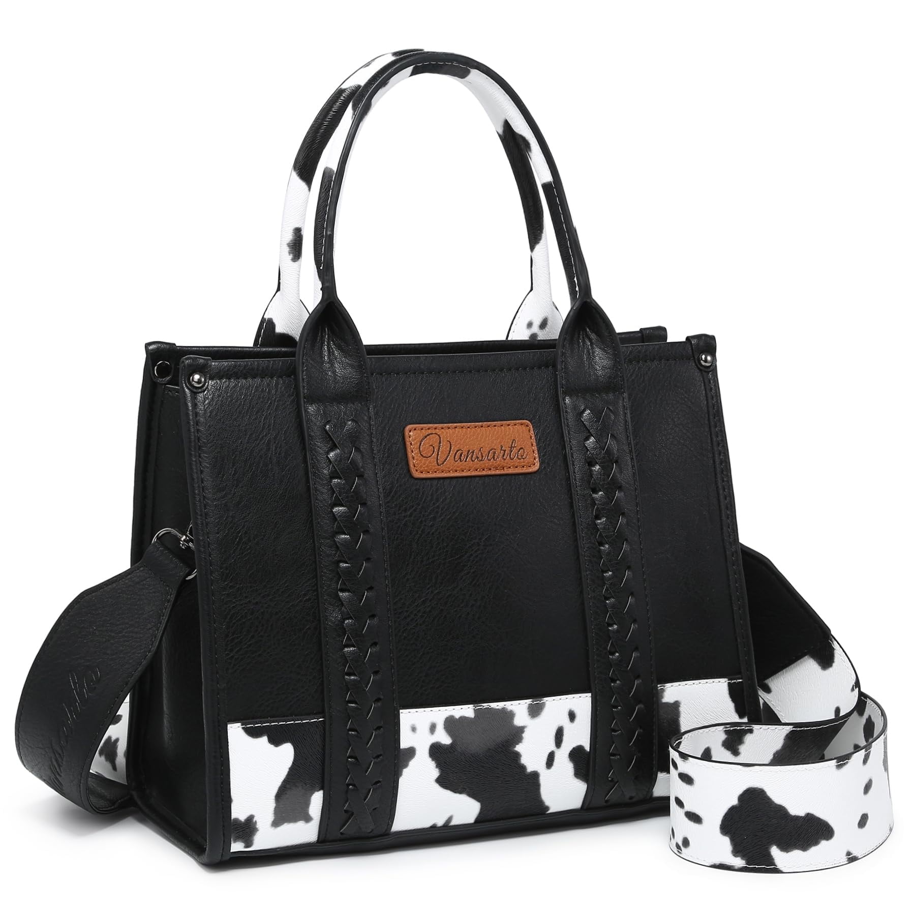 VANSARTO Cow Print Tote Bag for Women Western Top Handle Handbags Satchel Bag Shoulder Purse with Guitar Strap