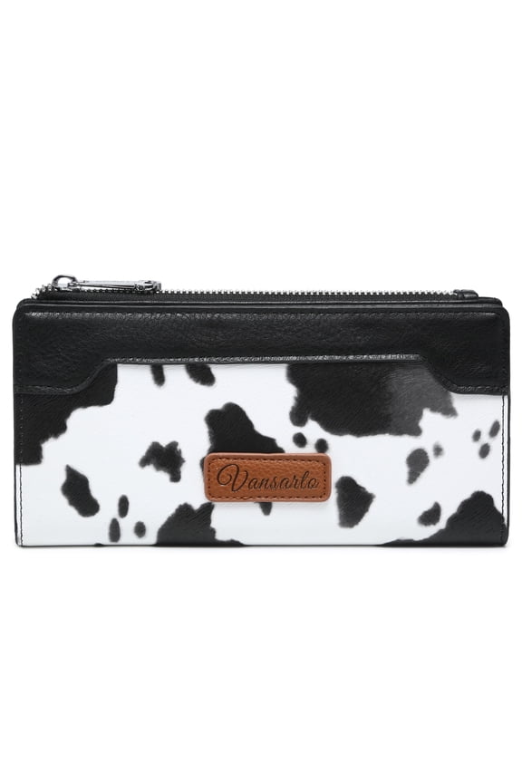 Cow Print Wallets for Women Slim Bifold Credit Card Holder - Card Cases Wallet with Smooth Zipper, Coin Pocket & ID Window - Money Organizer Cash Wallet, Signature Black