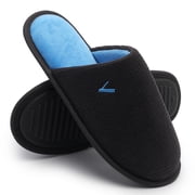 VANSARTO Mens Two-Tone Corduroy Memory Foam Slippers Cozy Plush Fleece Lined Slip-On House Shoes with Non-Slip Sole Lightweight Indoor Outdoor Comfy Slippers, Dark Gray/Blue, Size 11-12