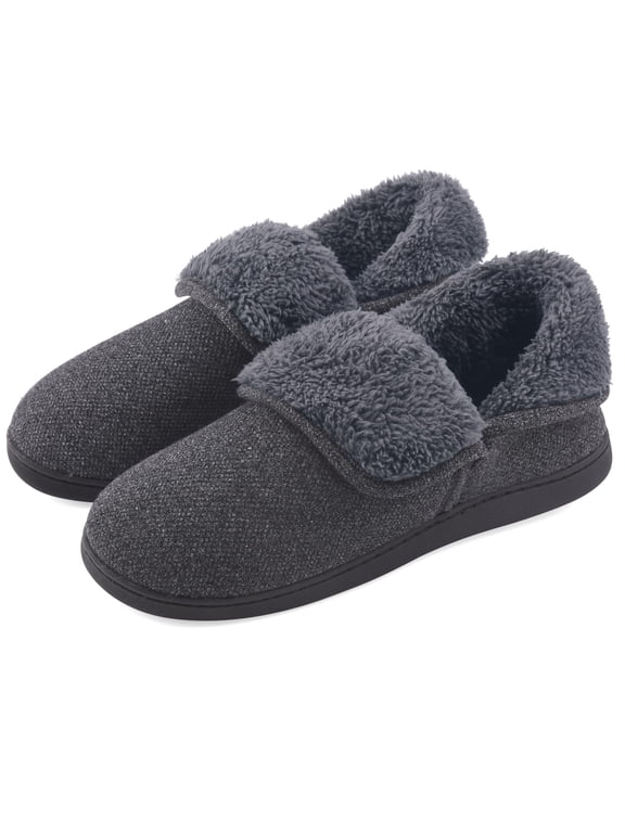Mens Knit Bootie Slippers Comfy Casual Memory Foam Boot Slipper Indoor Outdoor House Shoes,Black, Size 13
