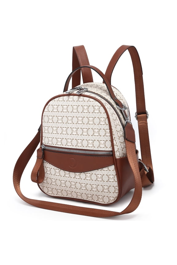 Mini Backpack Purse for Women Multi Pocket Small Backpacks Ladies Convertible Shoulder Handbags Designer Travel Backpack with Wide Strap, Beige/Brown