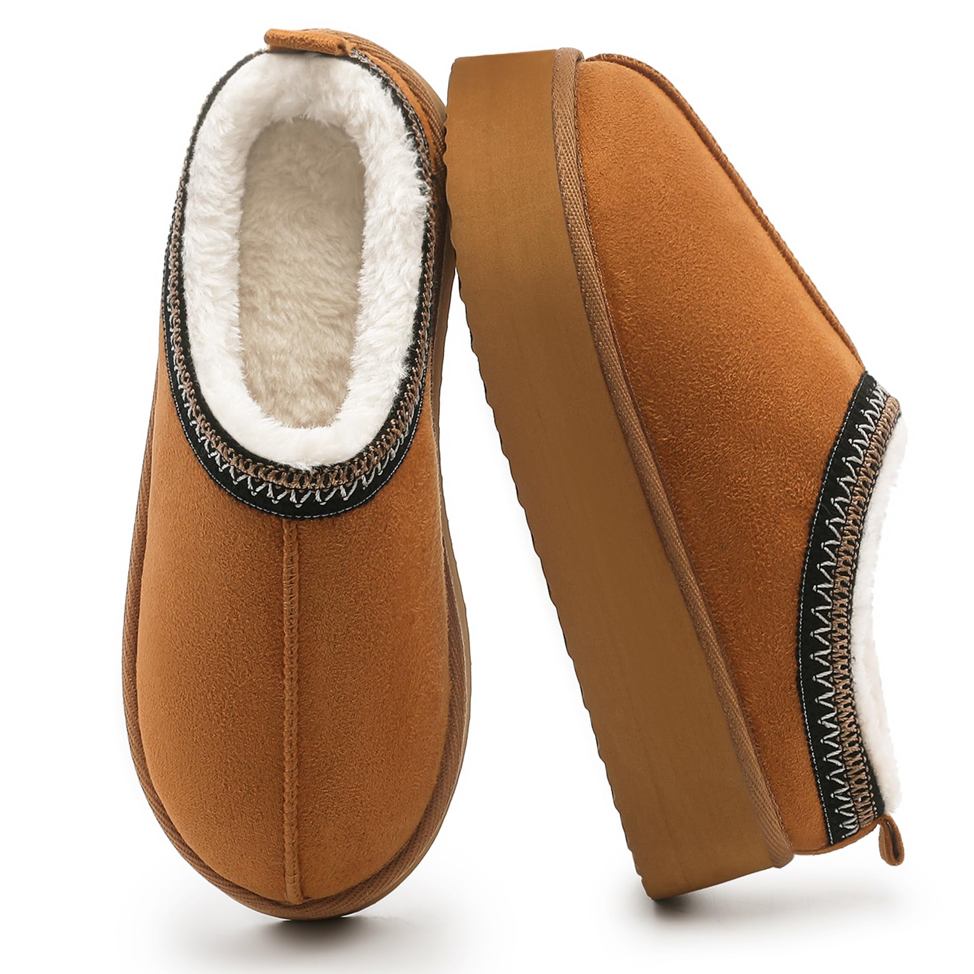 VANSARTO Women's Fuzzy Platform Slippers Cozy Suede Mini Boots with ...