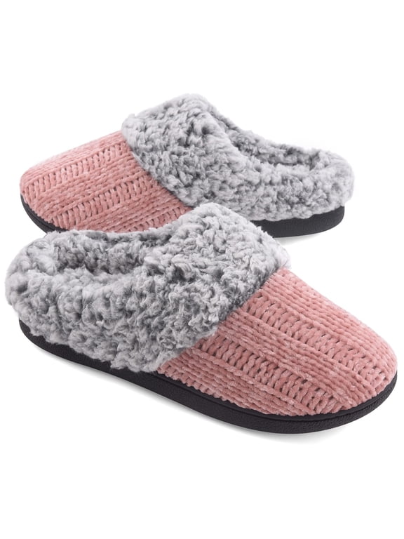 Women's House Slippers Memory Foam Fuzzy Slip on Slide Slippers Ladies Soft Bedroom Shoes for Indoor & Outdoor, Pink, Size 7-8