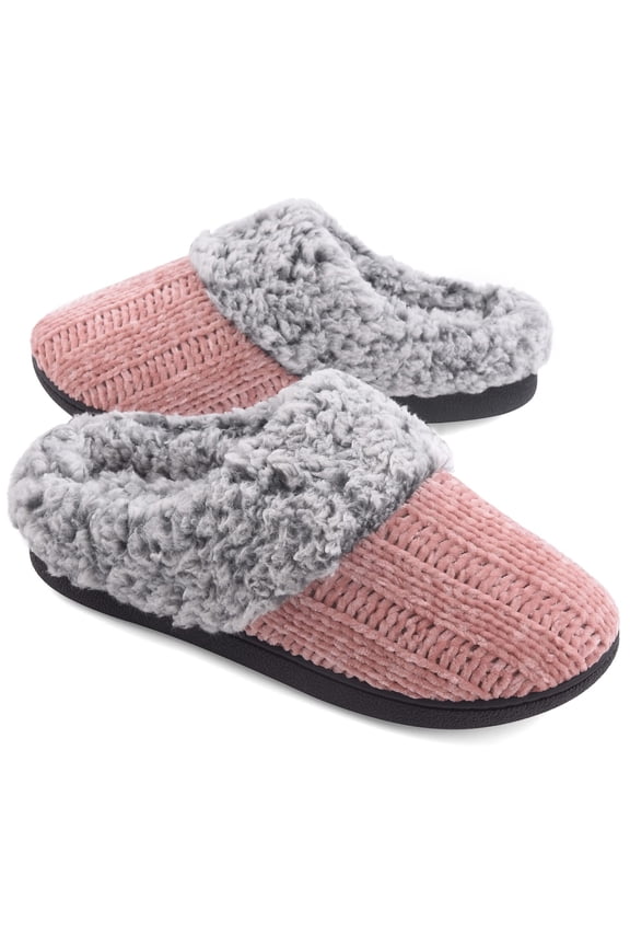 Women's House Slippers Memory Foam Fuzzy Slip on Slide Slippers Ladies Soft Bedroom Shoes for Indoor & Outdoor, Pink, Size 7-8