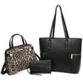 thumbnail image 1 of VANSARTO Women's Vegan Leather Tote Handbag Set, Black/Leopard, 3 Piece, 1 of 5