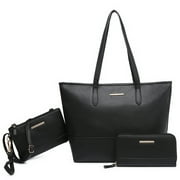 VANSARTO Women's Large Handbags Work Tote Vegan Leather Satchel Bag 3 Pcs Purse with Wallet, Black