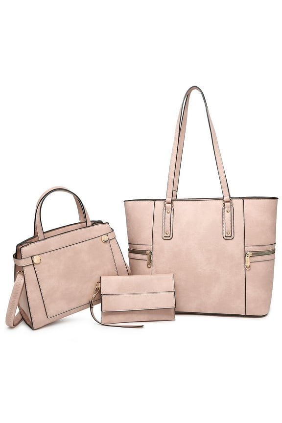 Women's Large Handbags Work Tote Vegan Leather Satchel Bag 3 Pcs Purse with Wallet, Pink