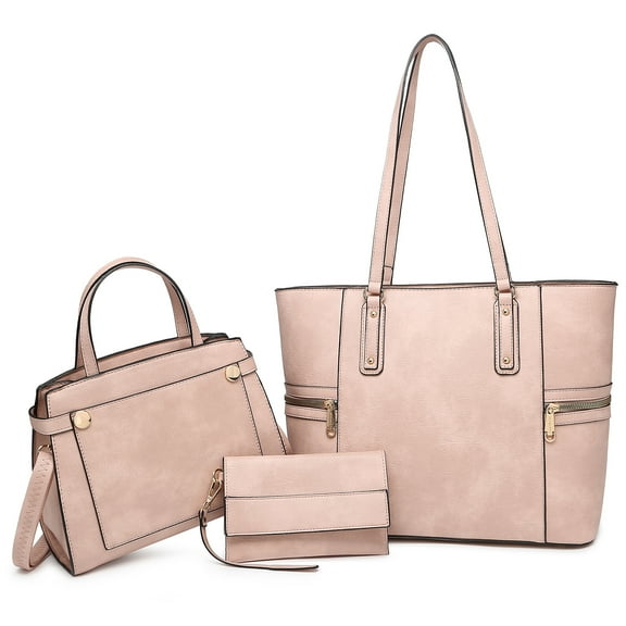 VANSARTO Women's Large Handbags Work Tote Vegan Leather Satchel Bag 3 Pcs Purse with Wallet, Pink