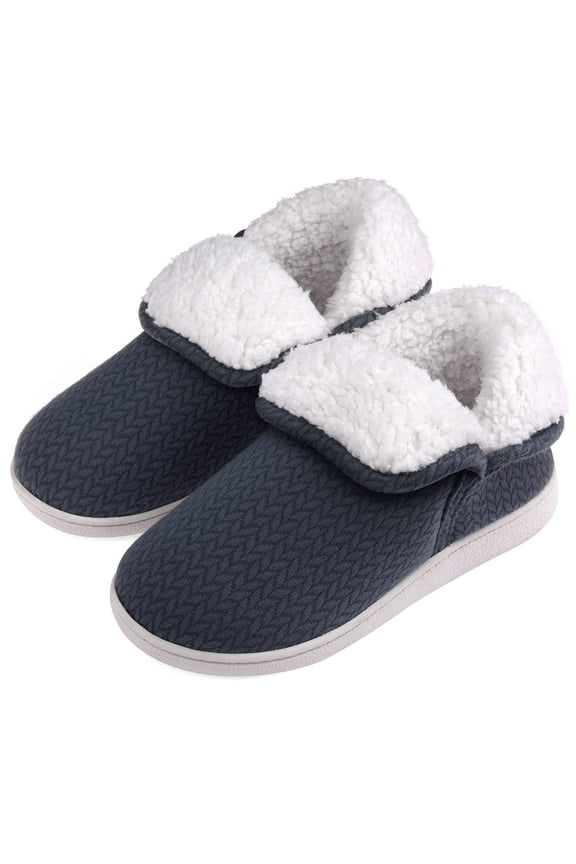 Womens Warm Bootie Slippers Comfy Memory Foam Plush Fleece Winter Indoor House Shoes, Dark Grey, Size 10