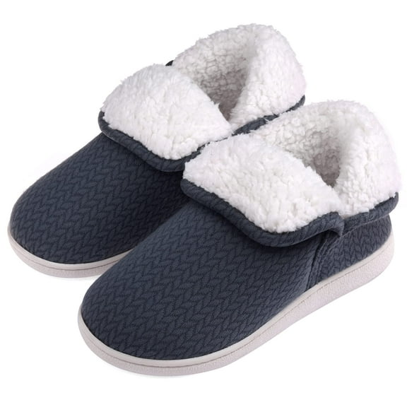 VANSARTO Womens Warm Bootie Slippers Comfy Memory Foam Plush Fleece Winter Indoor House Shoes, Dark Grey, Size 6