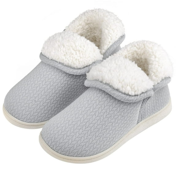 VANSARTO Womens Warm Bootie Slippers Comfy Memory Foam Plush Fleece Winter Indoor House Shoes, Light Grey, Size 10