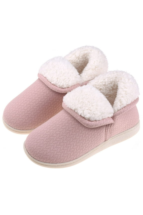 Womens Warm Bootie Slippers Comfy Memory Foam Plush Fleece Winter Indoor House Shoes, Pink, Size 10