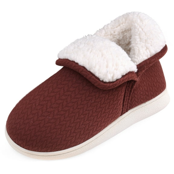 VANSARTO Womens Warm Bootie Slippers Comfy Memory Foam Plush Fleece Winter Indoor House Shoes, Red, Size 10
