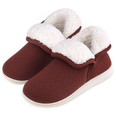 VANSARTO Womens Warm Bootie Slippers Comfy Memory Foam Plush Fleece Winter Indoor House Shoes, Red, Size 6