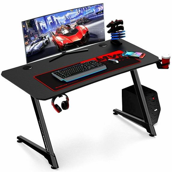 VANSPACE 44 Inch Ergonomic Gaming Desk, Z Shaped Office Computer Desk with Large Mouse Pad, PC Gamer Table with Gaming Handle Rack, Cup Holder and Headphone Hook