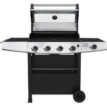 VANSTON 4-Burner Propane Gas Grill with Side Burner, Stainless Steel 60,000 BTU Cart Style Outdoor BBQ Grill, Black