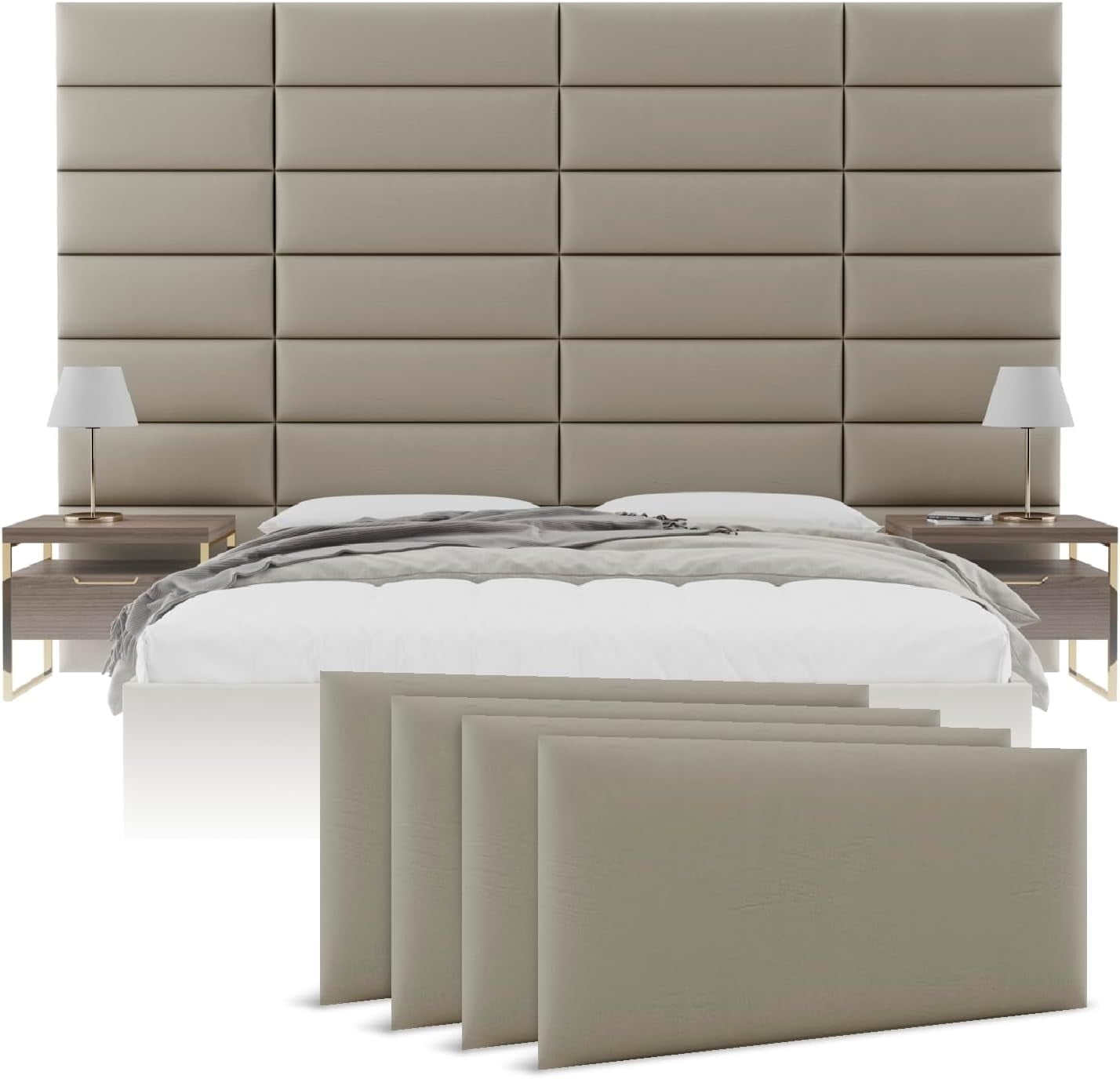 Dusty Taupe Leather Full Tufted Floating Wall Panels