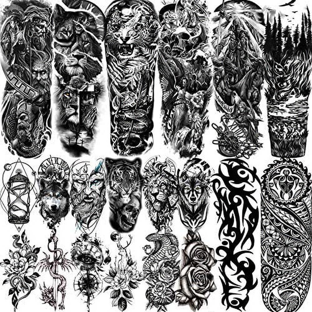 4sheet Upper Arm Sleeve Tattoo Crown Lion Tiger Wolf Head Waterproof  Temporary Tattoo Sticker Body Art Fake Tattoo For Women Men