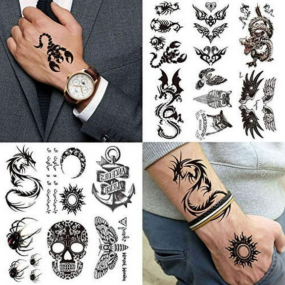 VANTATY 66 Sheets 3D Small Black Temporary Tattoos For Women Men Waterproof Fake Tattoo Stickers For Face Neck Arm Children Tattoo Temporary Flower Birds Star Realistic Tatoo Kits For Boy Girls Adult