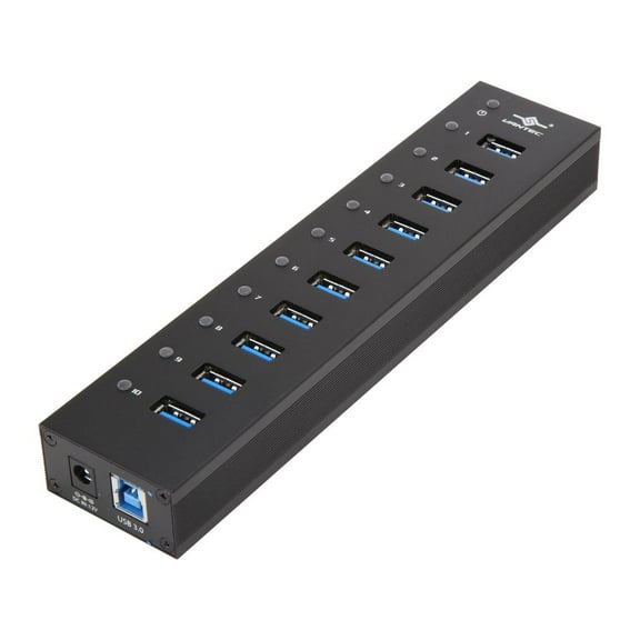 VANTEC UGT-AH110U3-BK 10-Port USB 3.0 Aluminum Hub with 12V/5A Premium Power Adapter