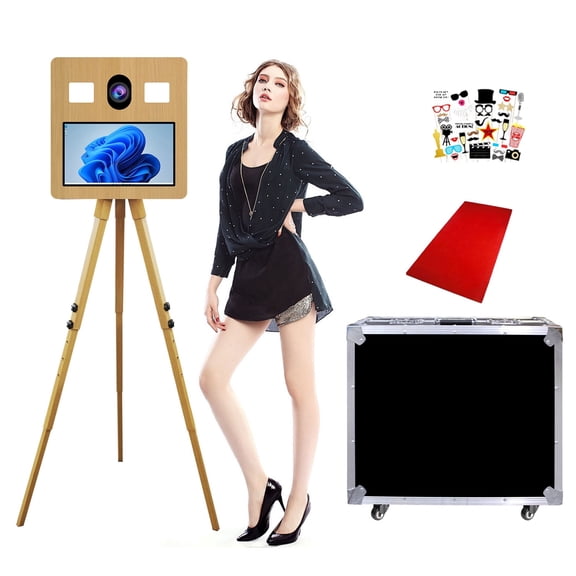 VANYA DSLR Camera Photo Booth Selfie 15.6 inch Touch Screen Instant Photobooth Imitation wooden tripod Photo Booth for party（Without camera and printer）