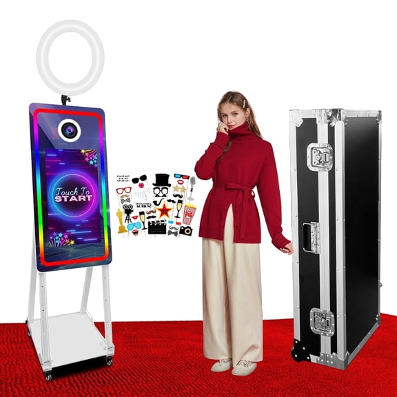 VANYA Magic Mirror Photo Booth 21.5 inch Touch Screen with Flight Case Portable Mirror Photo Booth Selfie Machine for Weddings Partys