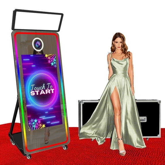 VANYA Magic Mirror Photo Booth 65’’ Mirror Photo Booth 43’’ Interactive Touch Screen photobooth with square Light for weddings (43 Inch Photo Booth Machine, Black Machine)