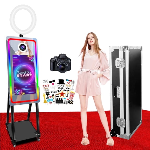VANYA Magic Mirror Photo Booth Portable Selfie Machine Built-in Mini PC 21.5 inch Touch Screen Magic Mirror Photo Booth for Partys Events