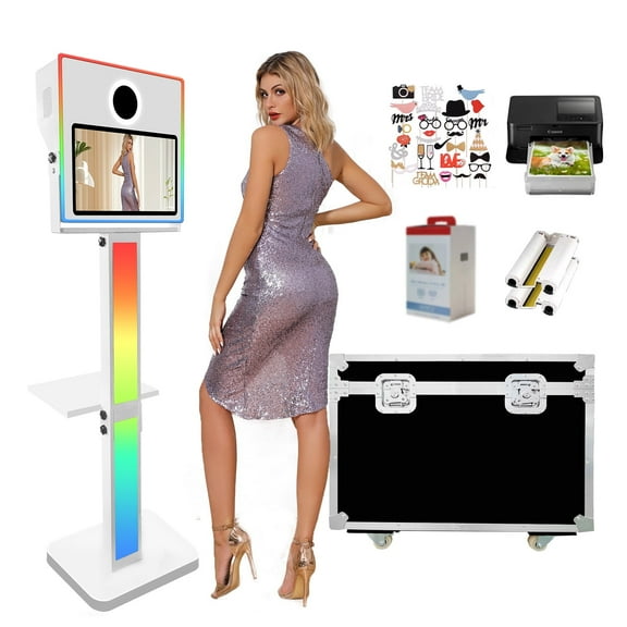 VANYA Photo Booth 15.6 in Touch Screen Portable Selfie Machine DSLR Photo Booth for Birthday Partys Events Weddings(Photo Booth +Printer, White Machine)